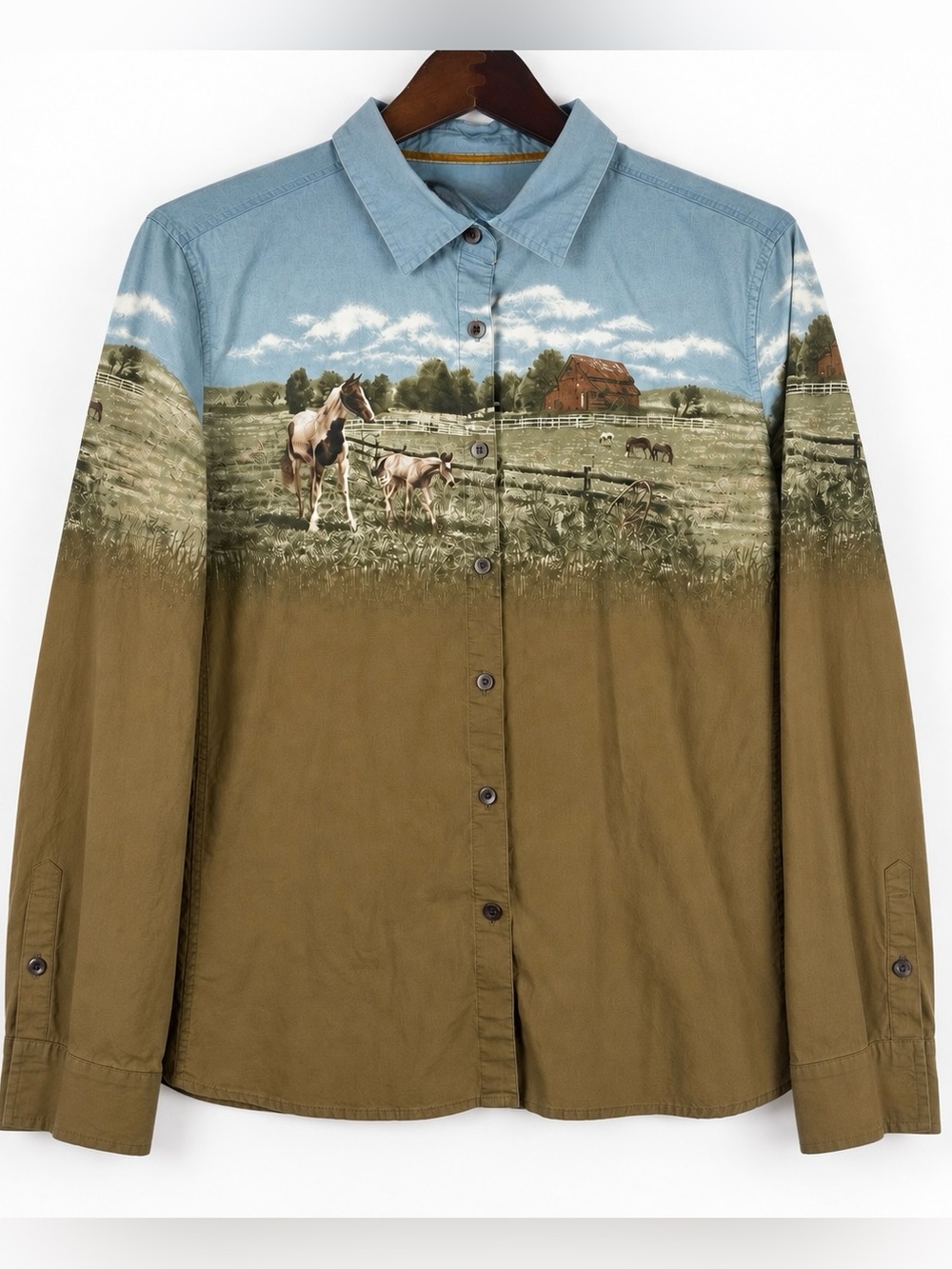 Bit & Bridle Horse Farm Scenic Equestrian Western Shirt XL